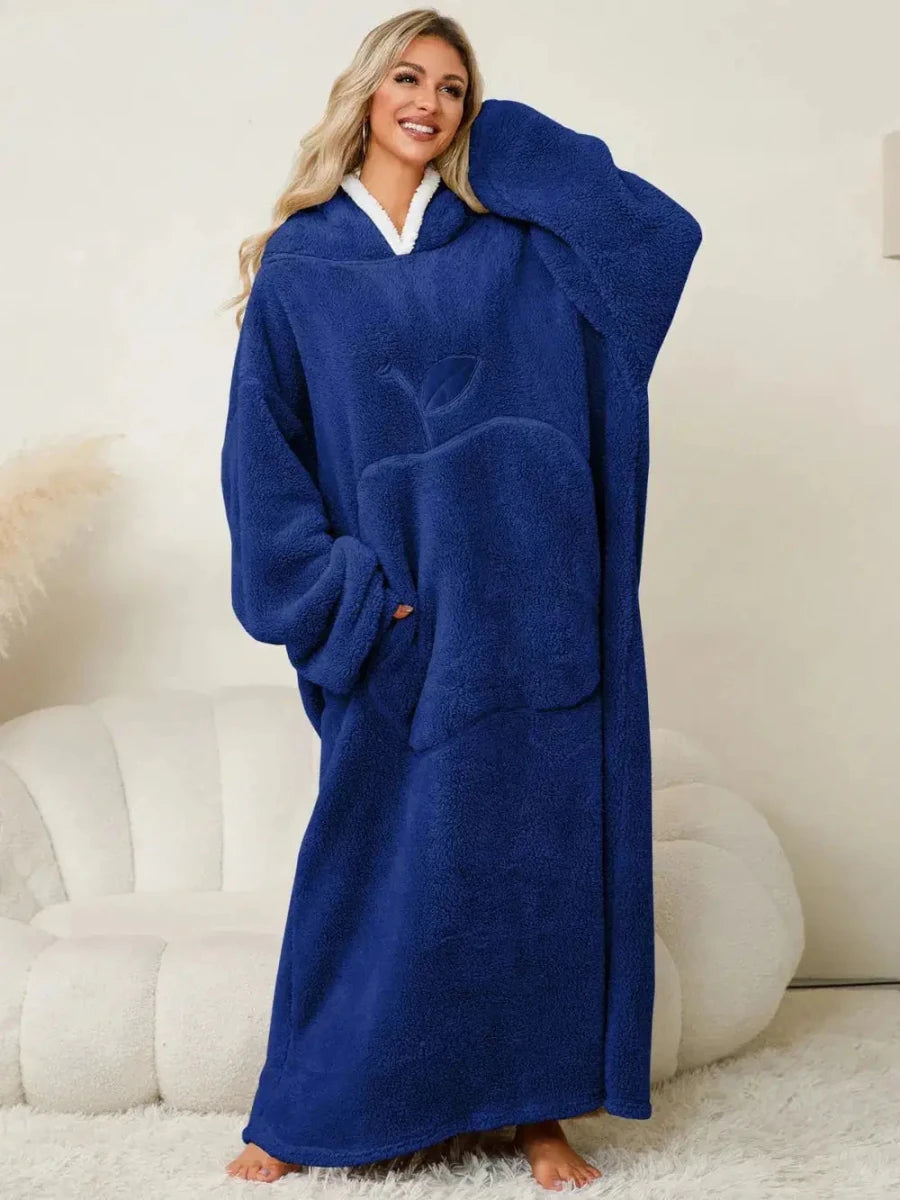 Pocketed Contrast Long Sleeve Hooded Lounge Dress - Lustreve