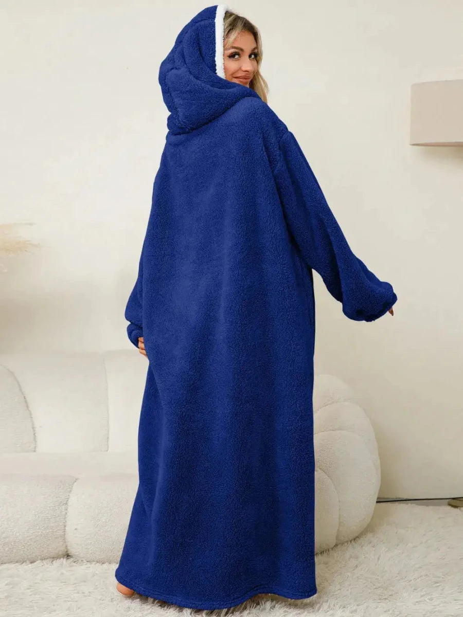 Pocketed Contrast Long Sleeve Hooded Lounge Dress - Lustreve
