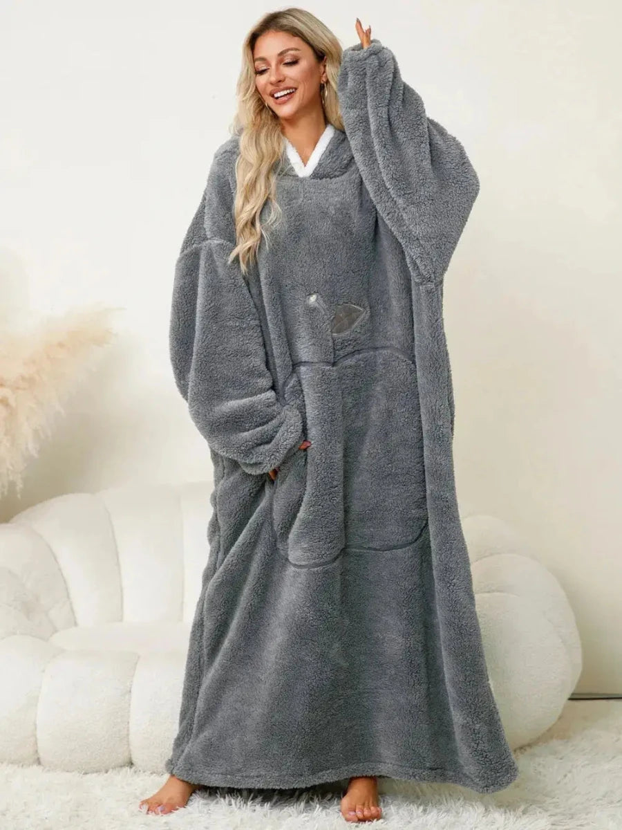 Pocketed Contrast Long Sleeve Hooded Lounge Dress - Lustreve