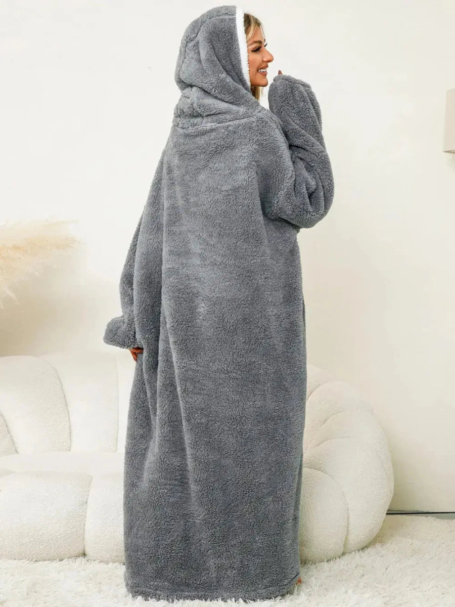 Pocketed Contrast Long Sleeve Hooded Lounge Dress - Lustreve