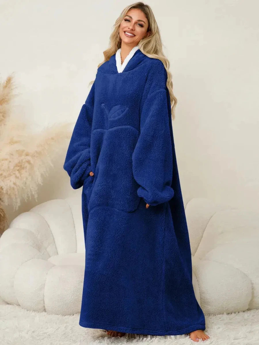 Pocketed Contrast Long Sleeve Hooded Lounge Dress - Lustreve