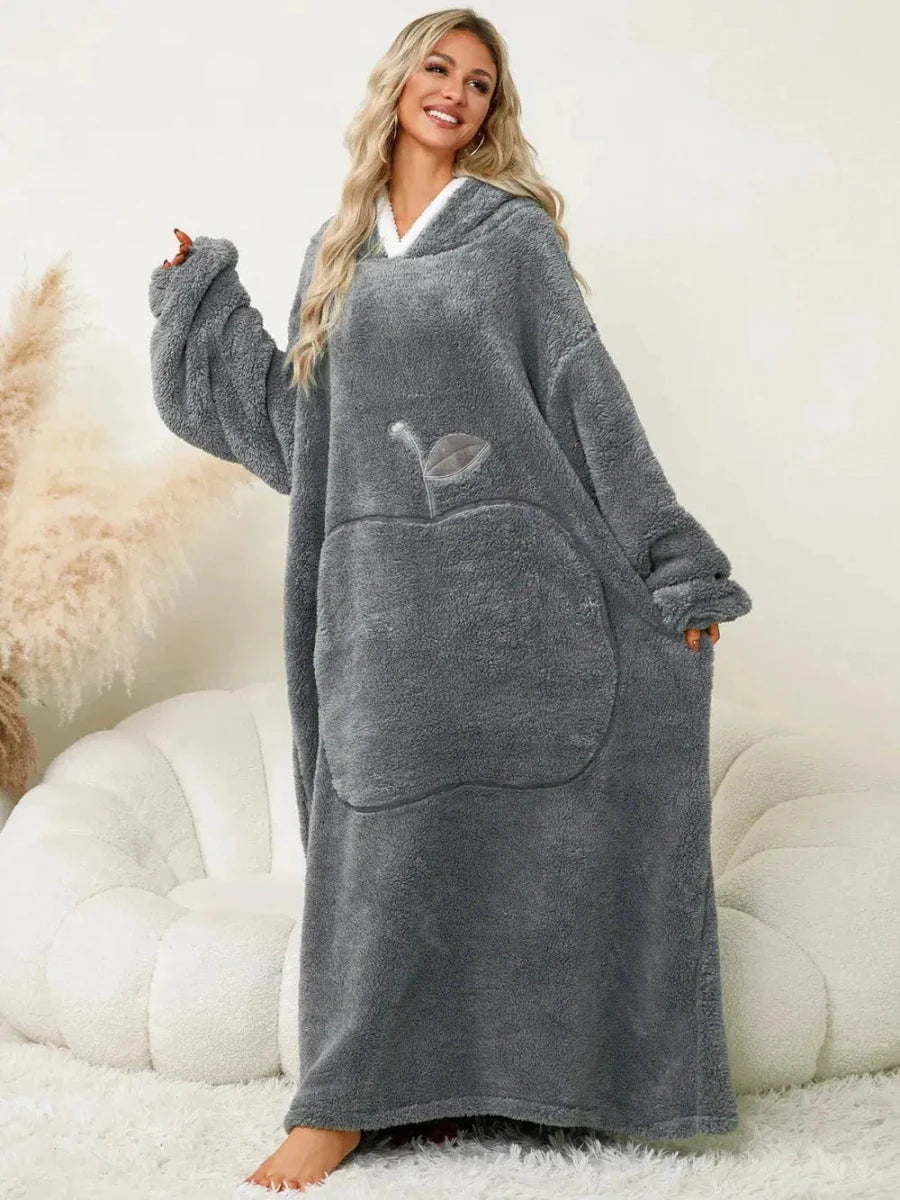 Pocketed Contrast Long Sleeve Hooded Lounge Dress - Lustreve