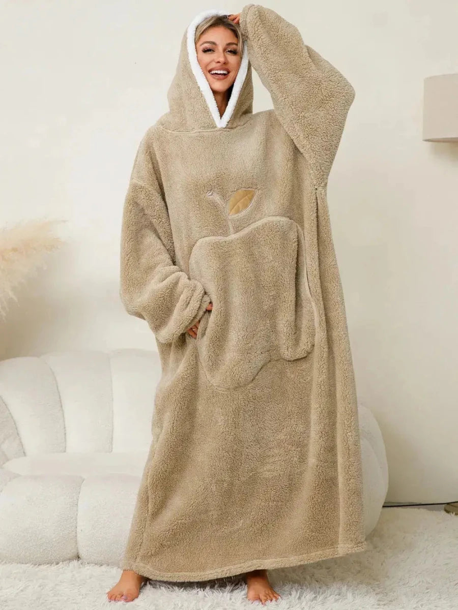 Pocketed Contrast Long Sleeve Hooded Lounge Dress - Lustreve