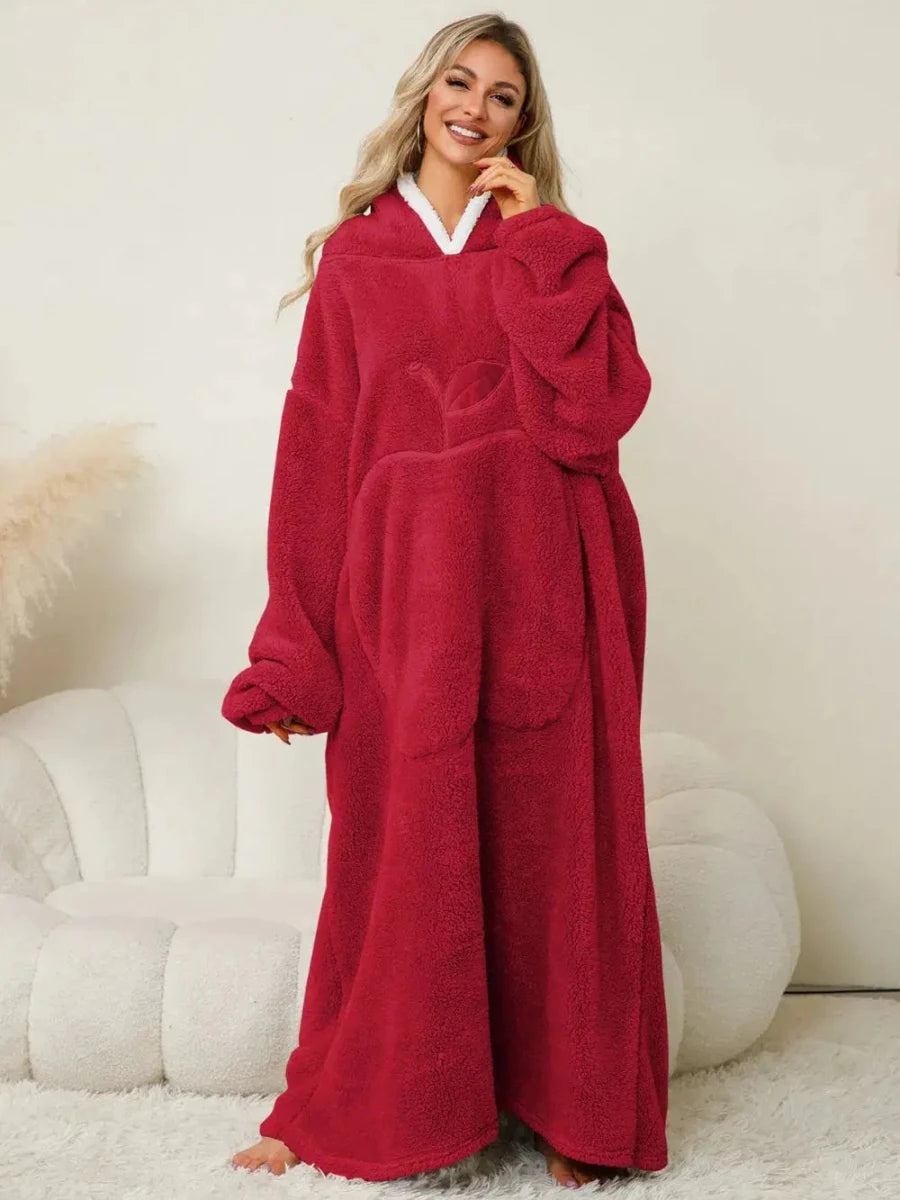 Pocketed Contrast Long Sleeve Hooded Lounge Dress - Lustreve