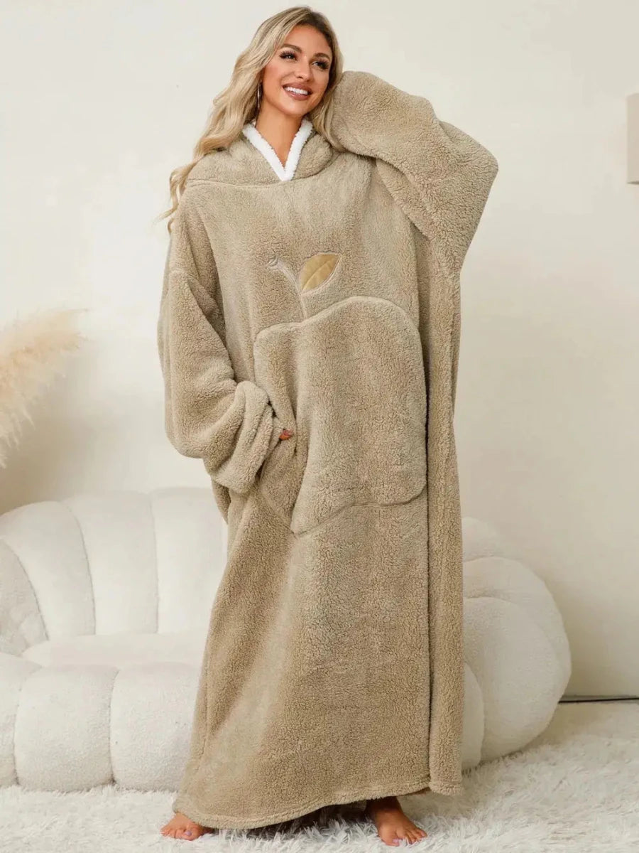 Pocketed Contrast Long Sleeve Hooded Lounge Dress - Lustreve