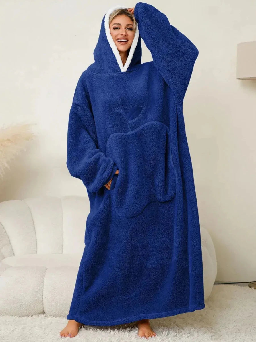 Pocketed Contrast Long Sleeve Hooded Lounge Dress - Lustreve