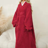 Pocketed Contrast Long Sleeve Hooded Lounge Dress - Lustreve