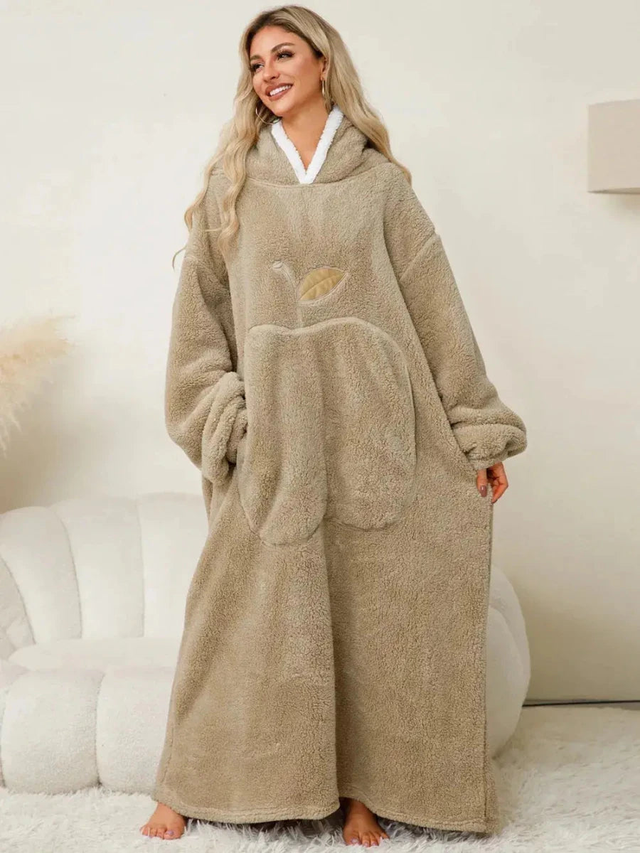 Pocketed Contrast Long Sleeve Hooded Lounge Dress - Lustreve