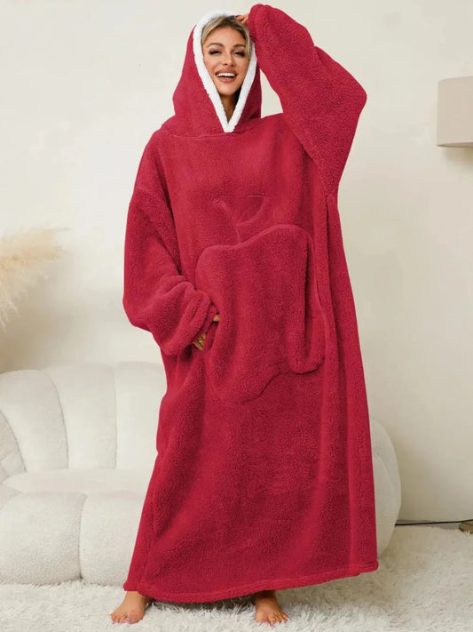Pocketed Contrast Long Sleeve Hooded Lounge Dress - Lustreve