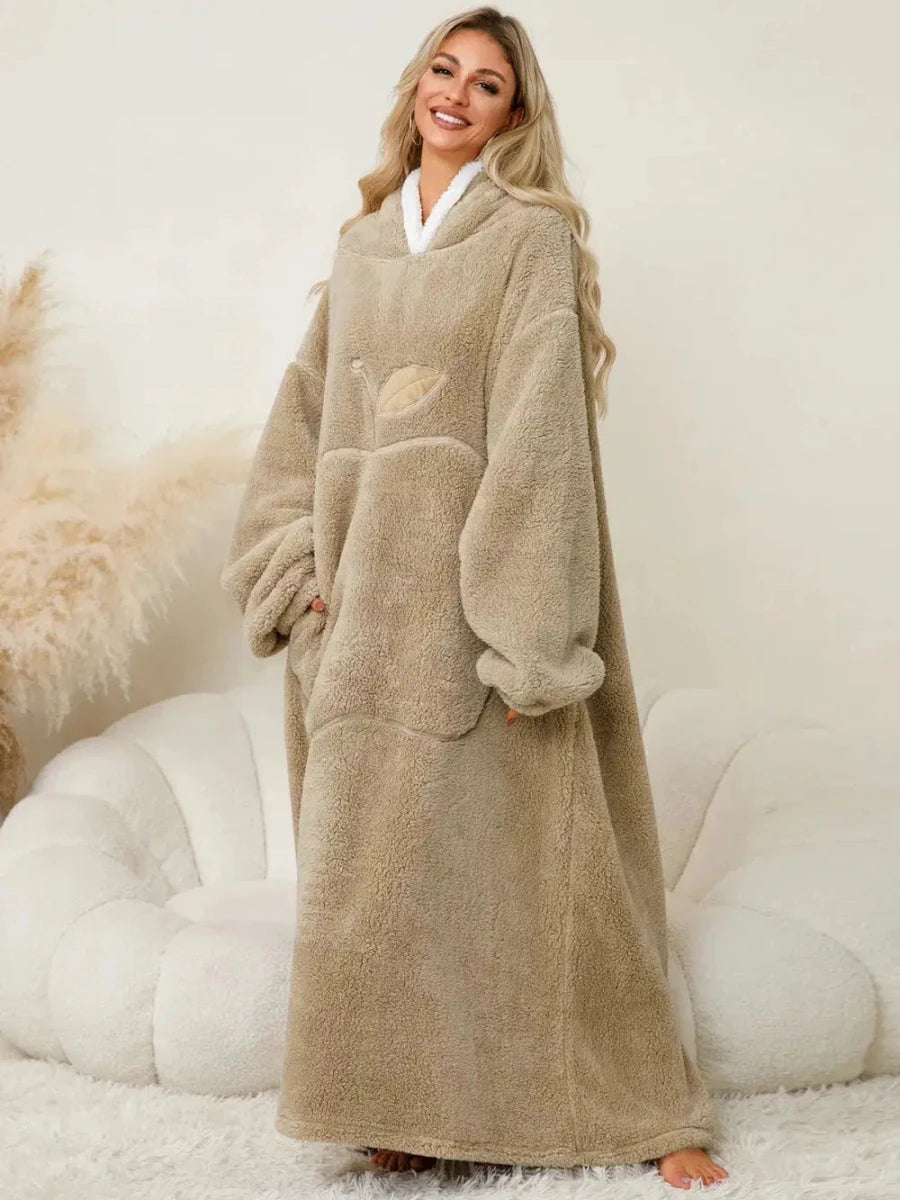 Pocketed Contrast Long Sleeve Hooded Lounge Dress - Lustreve