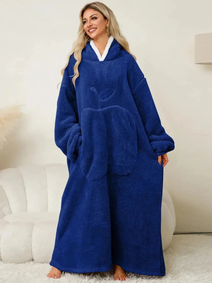 Pocketed Contrast Long Sleeve Hooded Lounge Dress - Lustreve