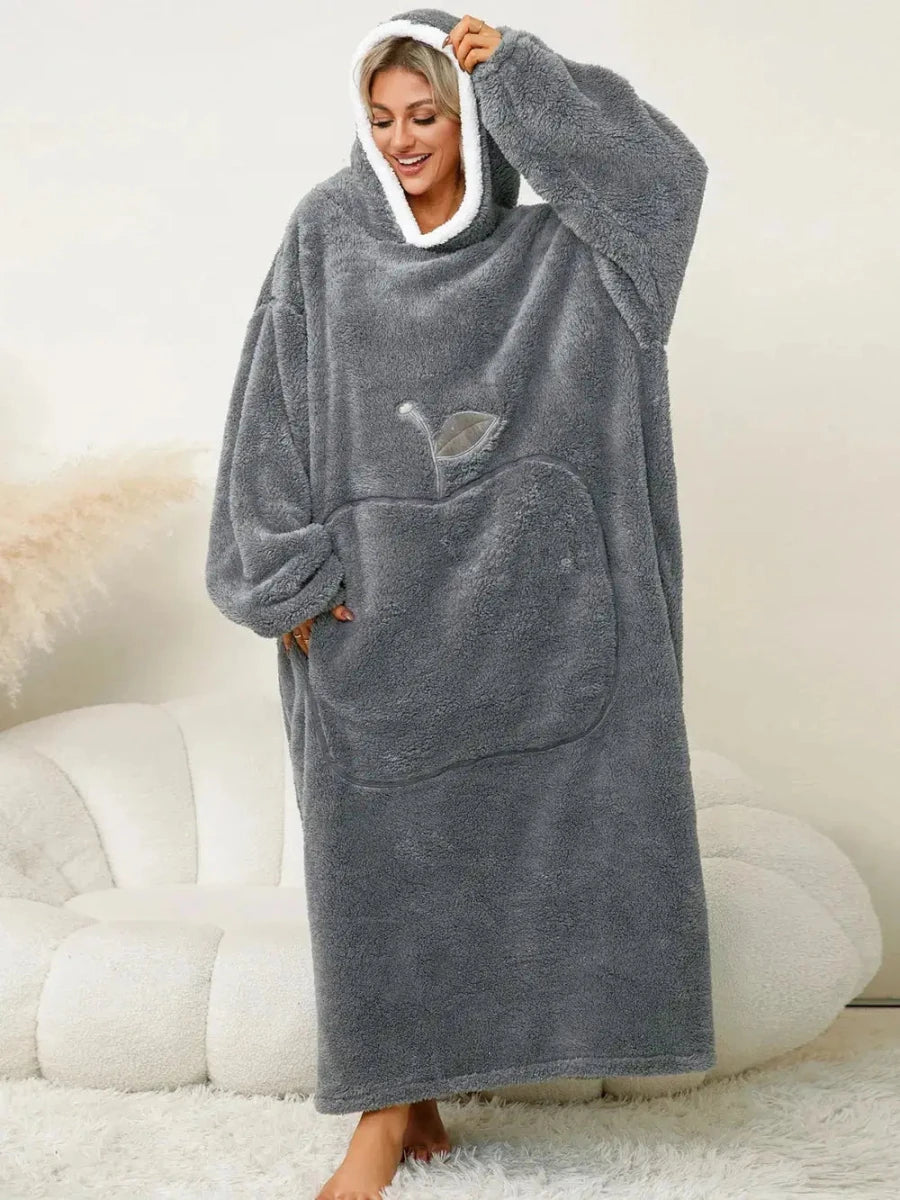Pocketed Contrast Long Sleeve Hooded Lounge Dress - Lustreve