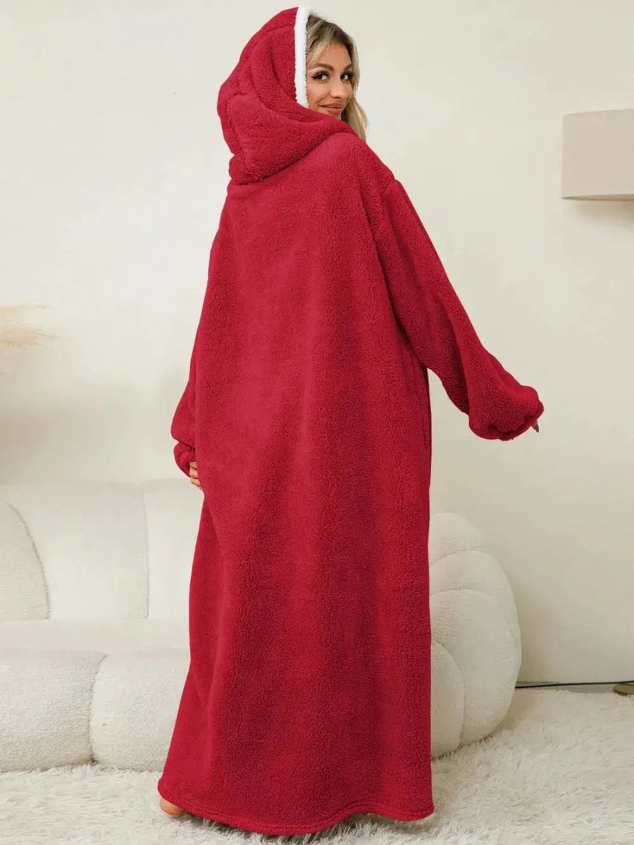 Pocketed Contrast Long Sleeve Hooded Lounge Dress - Lustreve