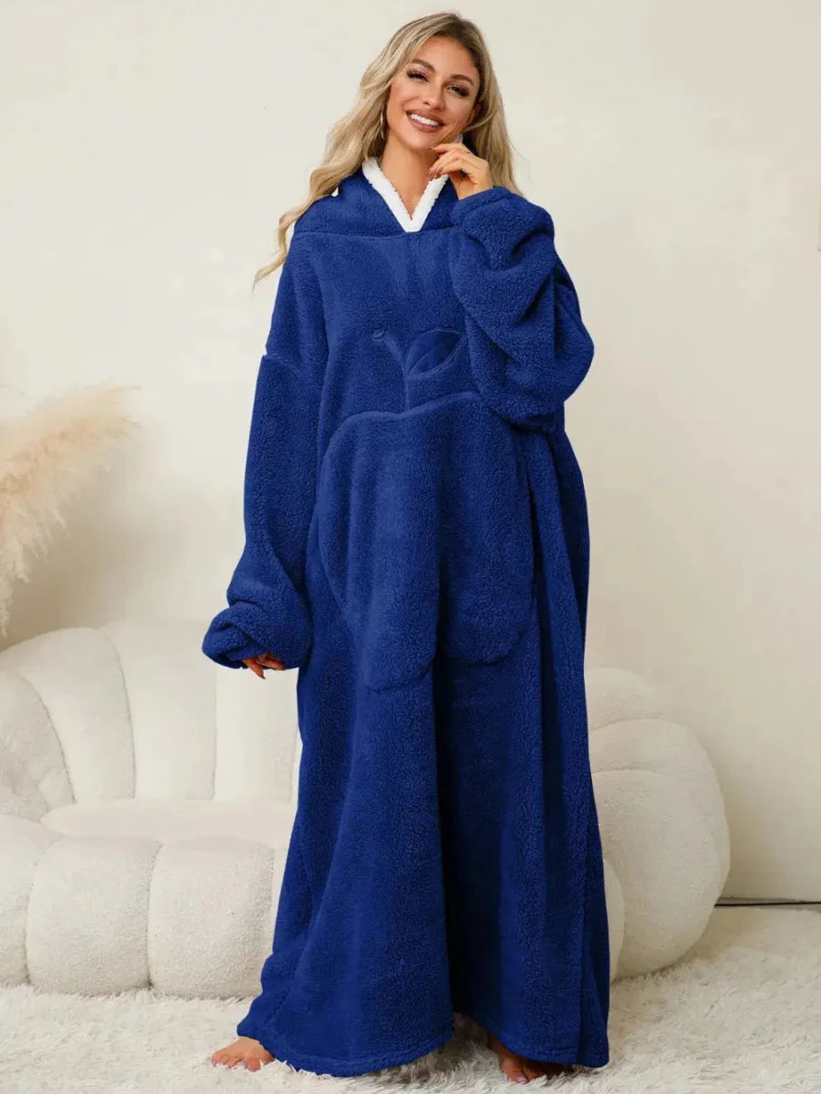 Pocketed Contrast Long Sleeve Hooded Lounge Dress - Lustreve