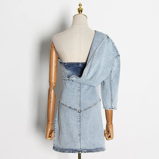 Aurelia Asymmetrical Denim Mini Dress