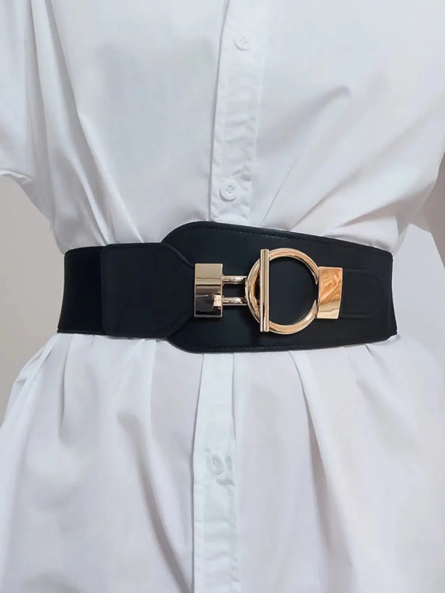 PU Elastic Wide Belt with Alloy Buckle - Lustreve
