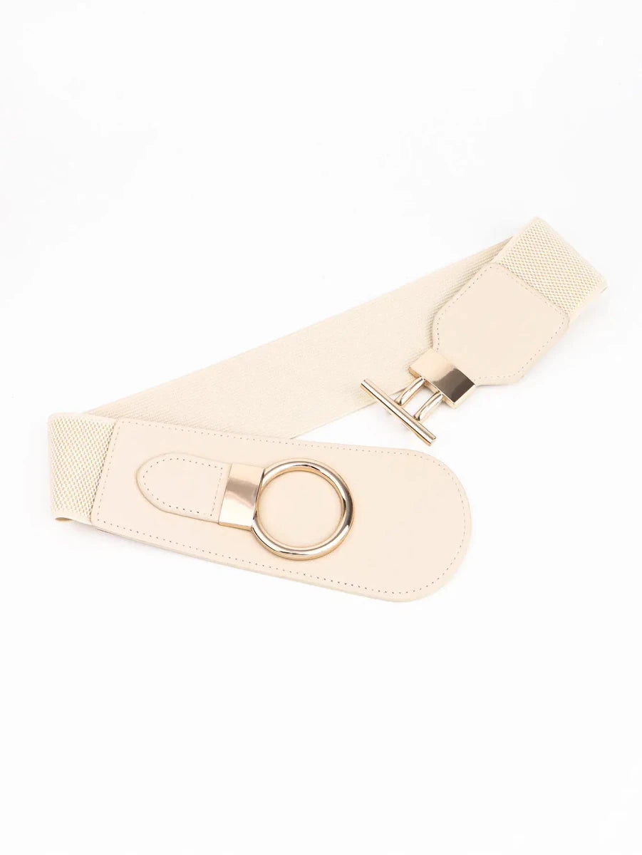 PU Elastic Wide Belt with Alloy Buckle - Lustreve