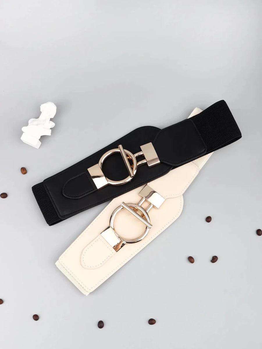 PU Elastic Wide Belt with Alloy Buckle - Lustreve