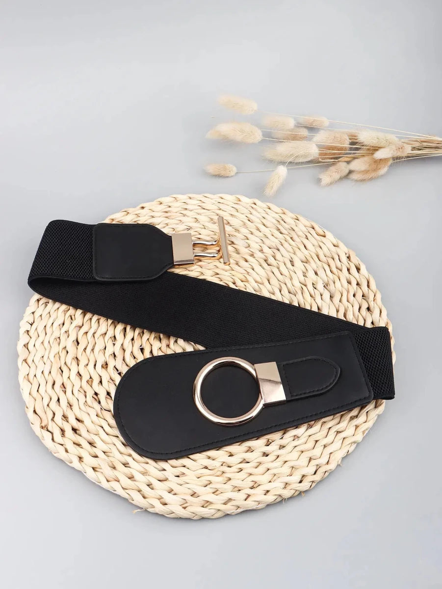 PU Elastic Wide Belt with Alloy Buckle - Lustreve