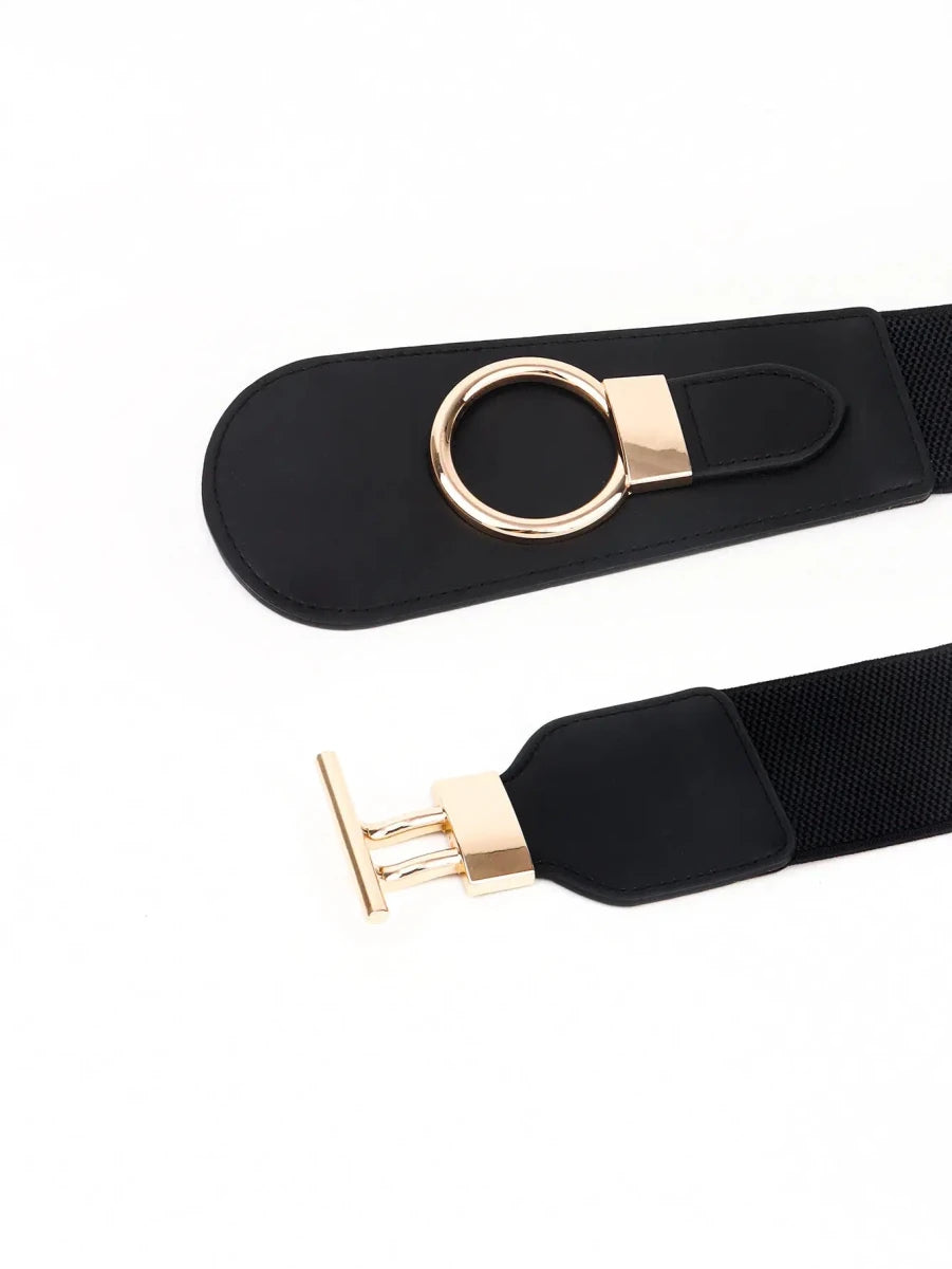 PU Elastic Wide Belt with Alloy Buckle - Lustreve