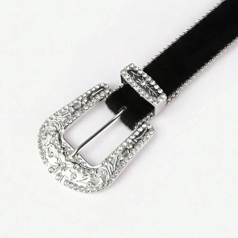 PU Leather Inlaid Rhinestone Belt - Lustreve