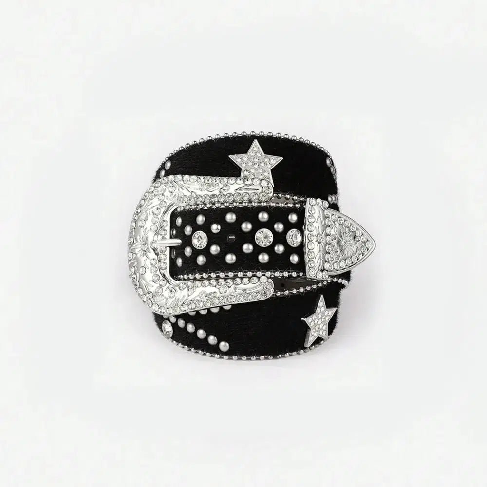 PU Leather Inlaid Rhinestone Belt - Lustreve