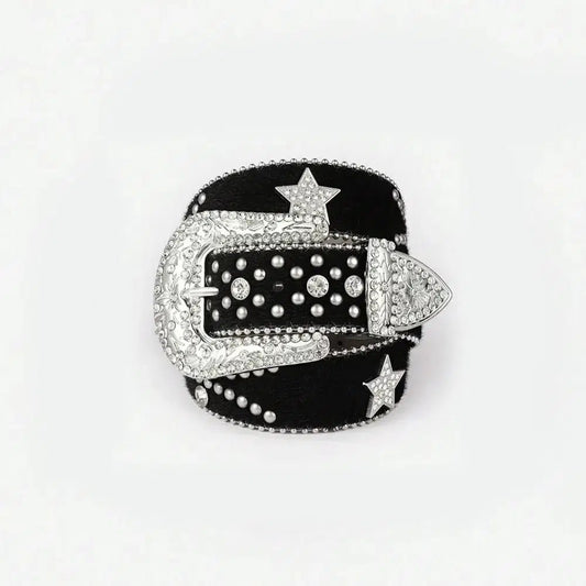 PU Leather Inlaid Rhinestone Belt - Lustreve