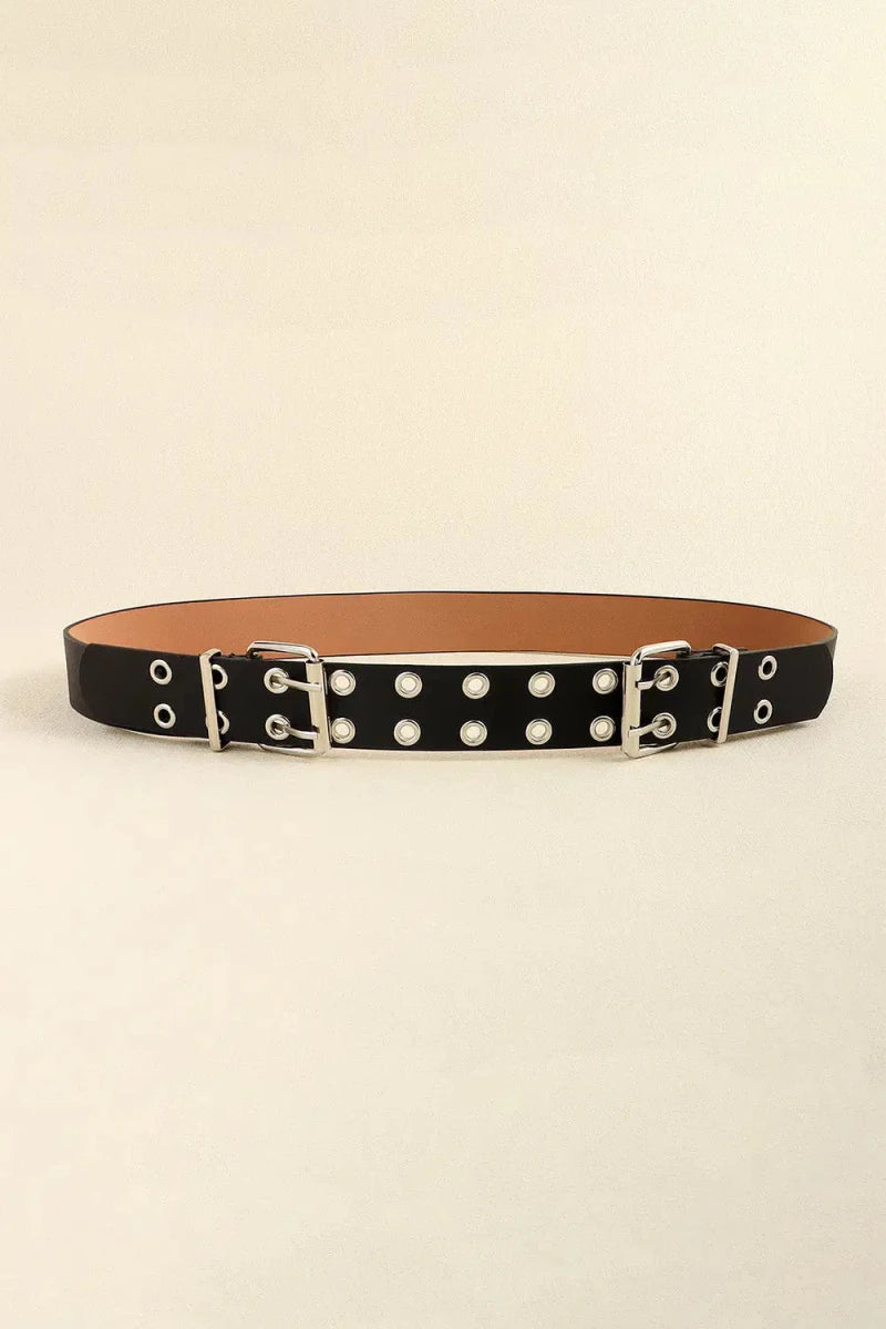 PU Leather Two Row Eyelet Belt - Lustreve