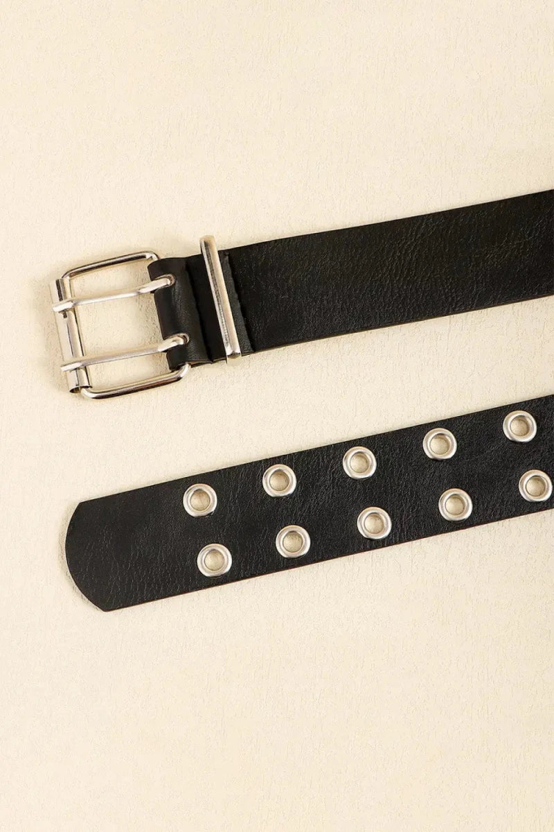 PU Leather Two Row Eyelet Belt - Lustreve