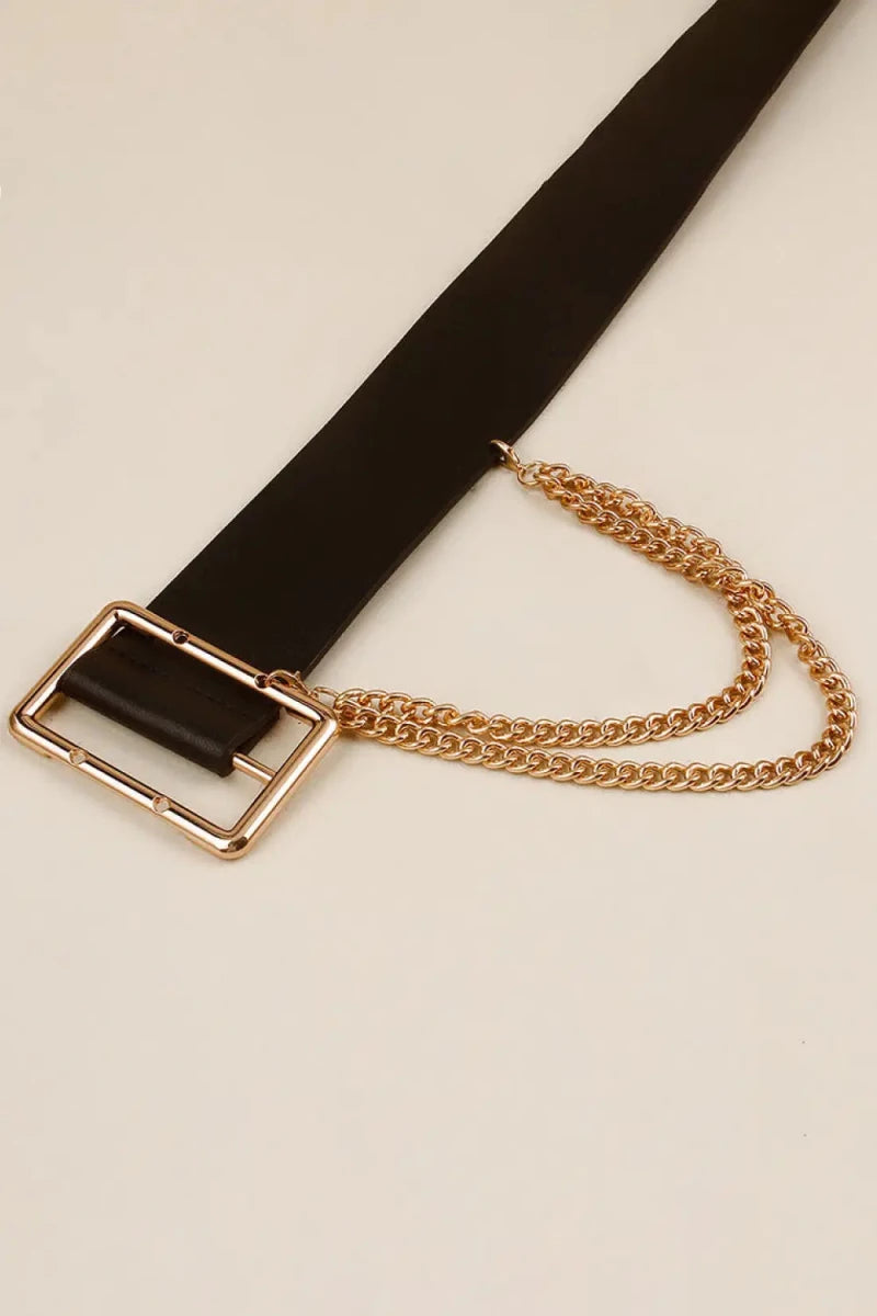 PU Leather Wide Belt with Chain - Lustreve