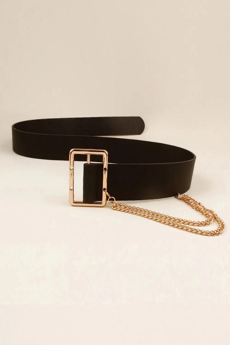 PU Leather Wide Belt with Chain - Lustreve