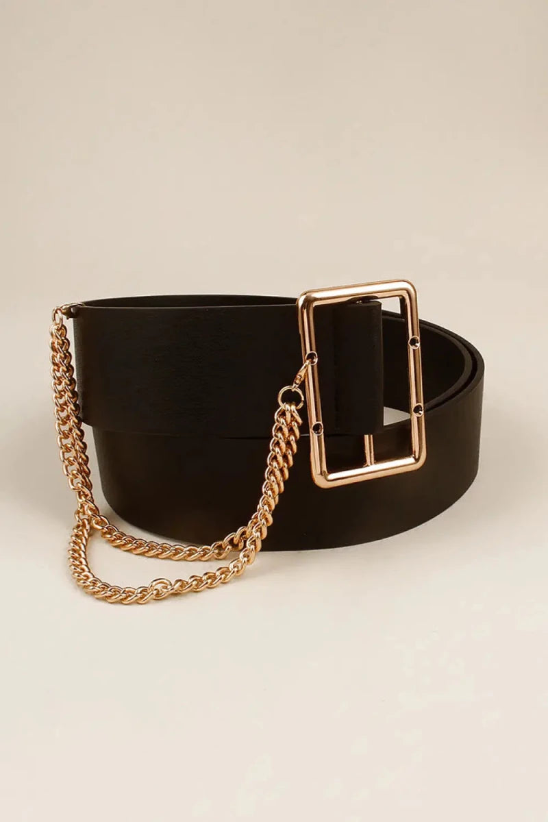 PU Leather Wide Belt with Chain - Lustreve