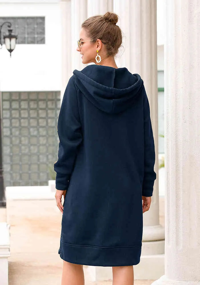 Autumn Hoodie Snap Button Midi Dress