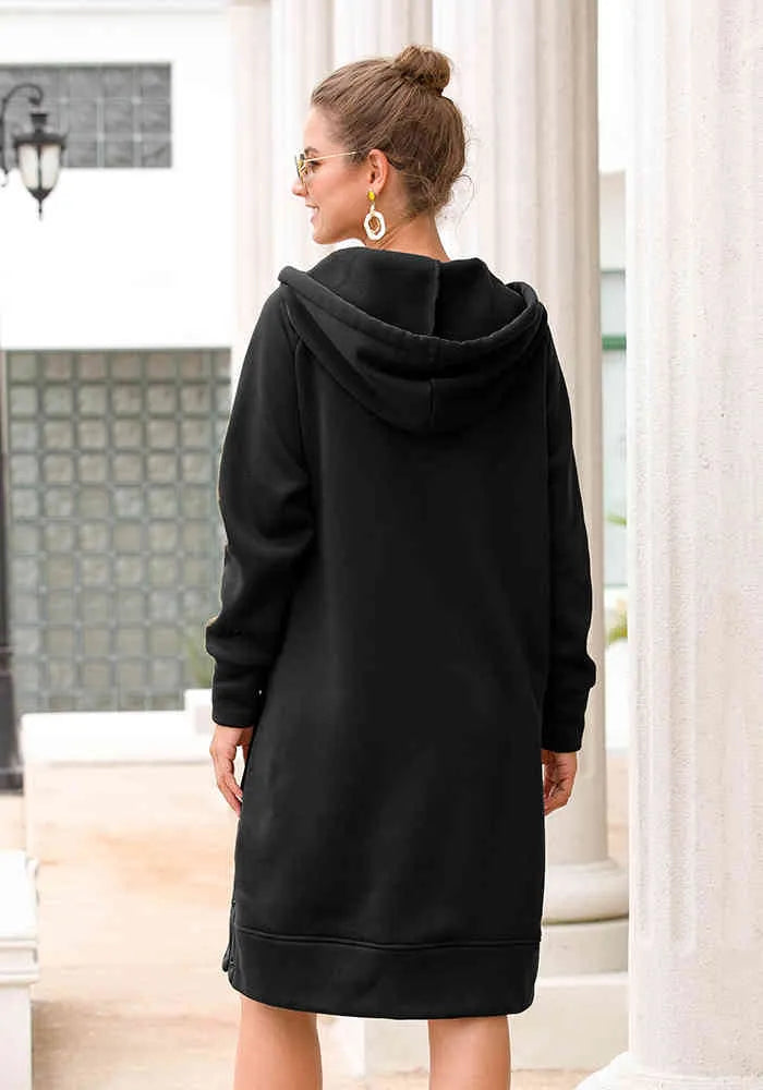 Autumn Hoodie Snap Button Midi Dress