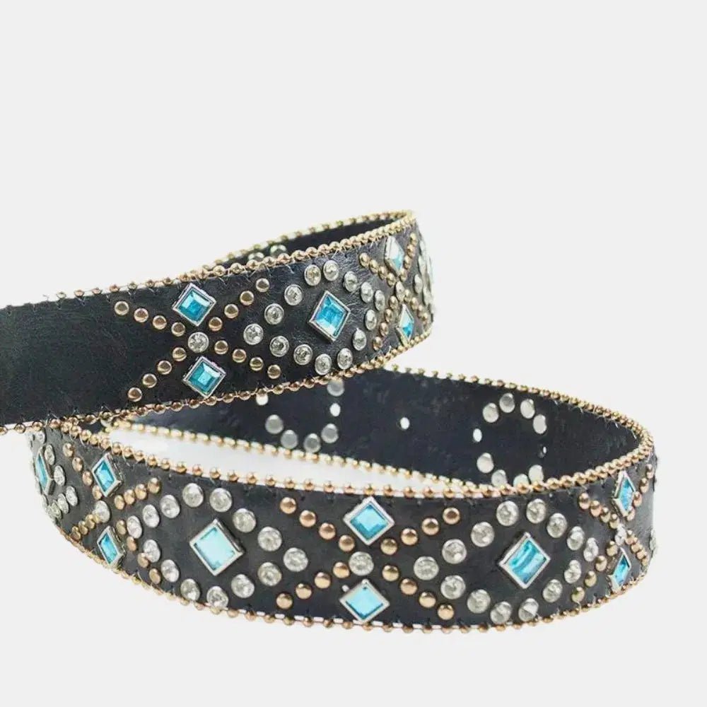 Rhinestone PU Leather Belt - Lustreve