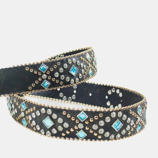 Rhinestone PU Leather Belt - Lustreve