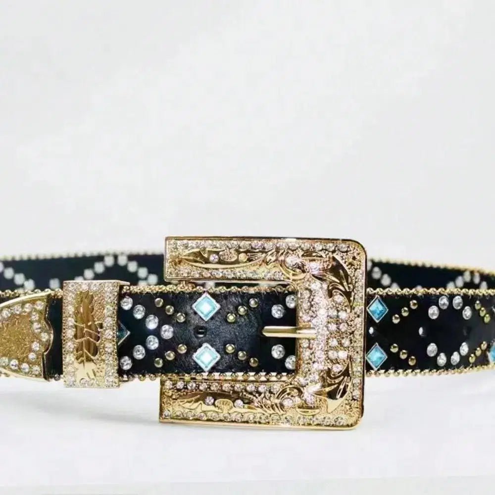 Rhinestone PU Leather Belt - Lustreve