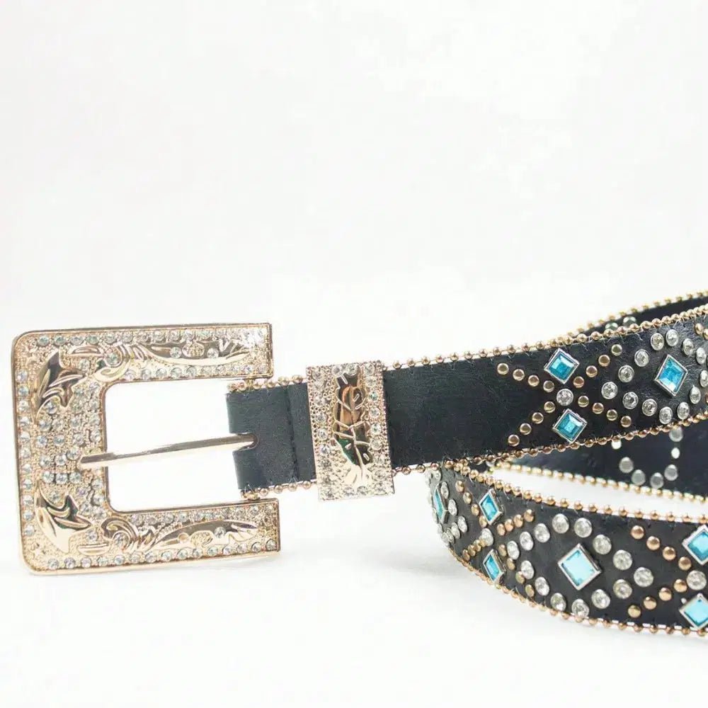 Rhinestone PU Leather Belt - Lustreve