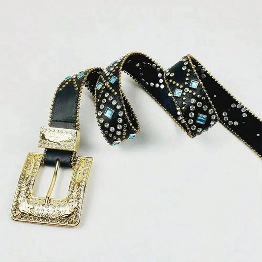 Rhinestone PU Leather Belt - Lustreve