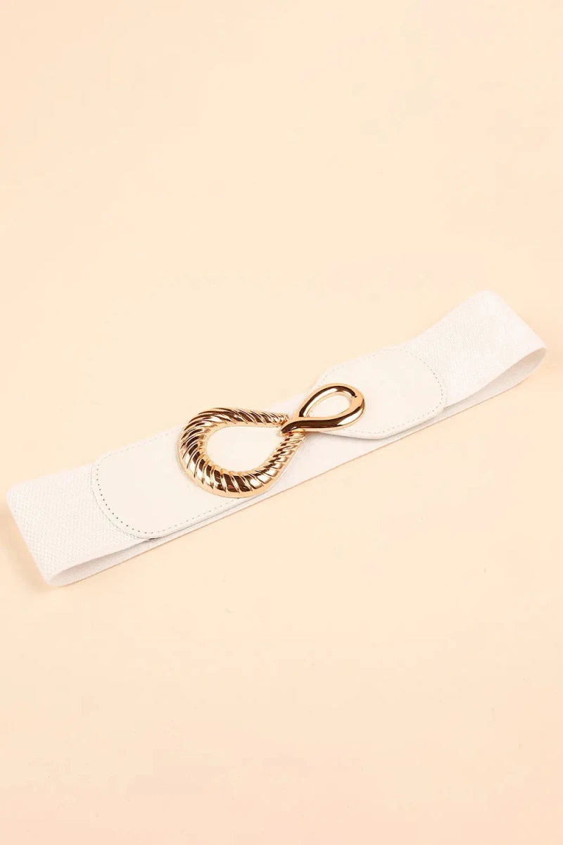 Ribbed Alloy Buckle Elastic Belt - Lustreve
