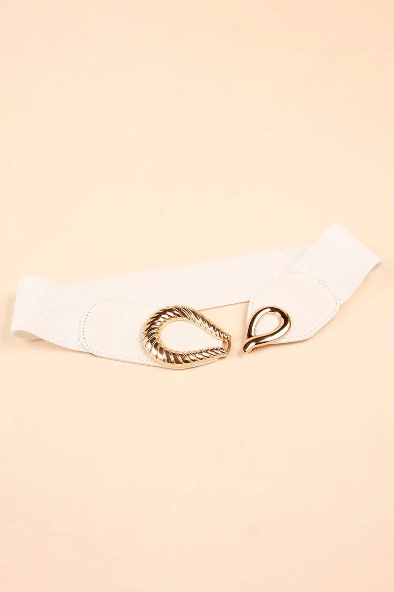 Ribbed Alloy Buckle Elastic Belt - Lustreve