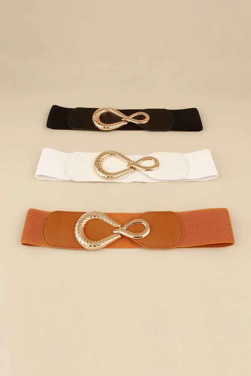 Ribbed Alloy Buckle Elastic Belt - Lustreve