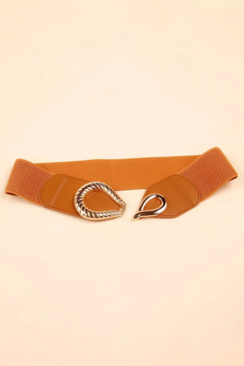 Ribbed Alloy Buckle Elastic Belt - Lustreve