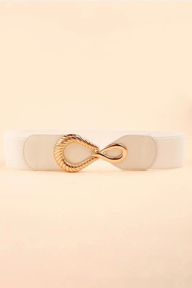 Ribbed Alloy Buckle Elastic Belt - Lustreve