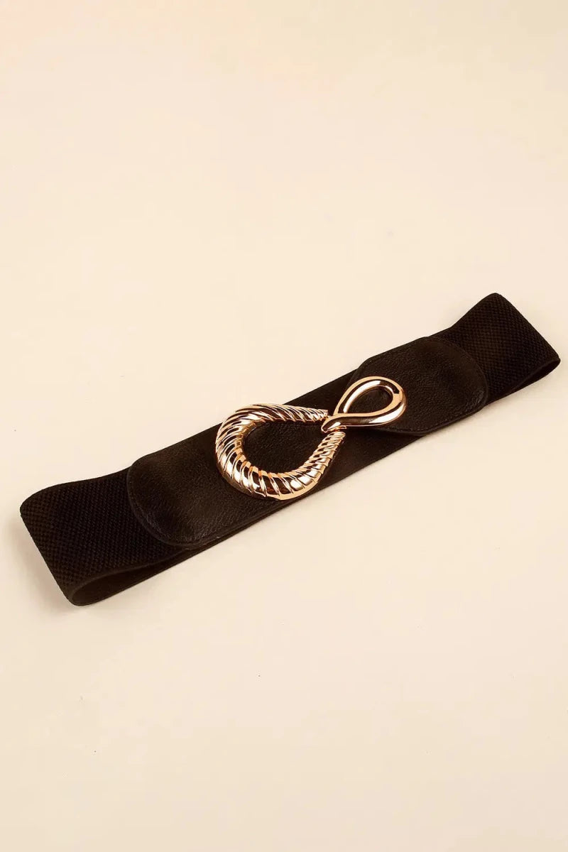 Ribbed Alloy Buckle Elastic Belt - Lustreve