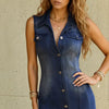 Rodeo Revery Button - Me - Down Denim Mini Dress - Lustreve