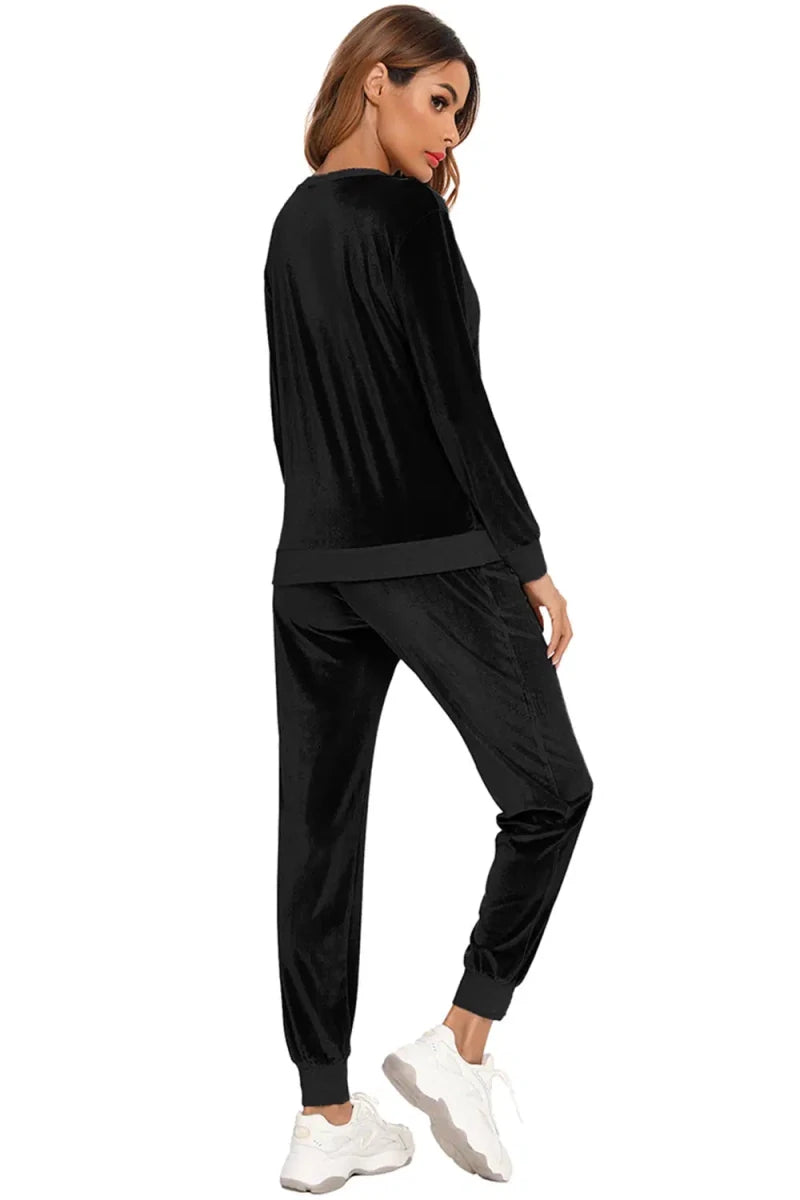 Round Neck Long Sleeve Loungewear Set with Pockets - Lustreve