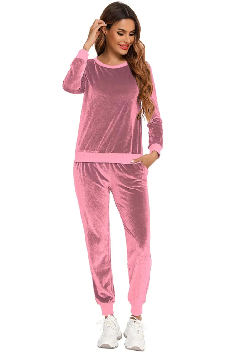Round Neck Long Sleeve Loungewear Set with Pockets - Lustreve