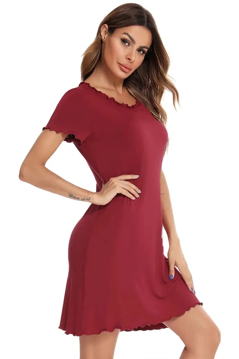 Round Neck Short Sleeve Lounge Dress - Lustreve