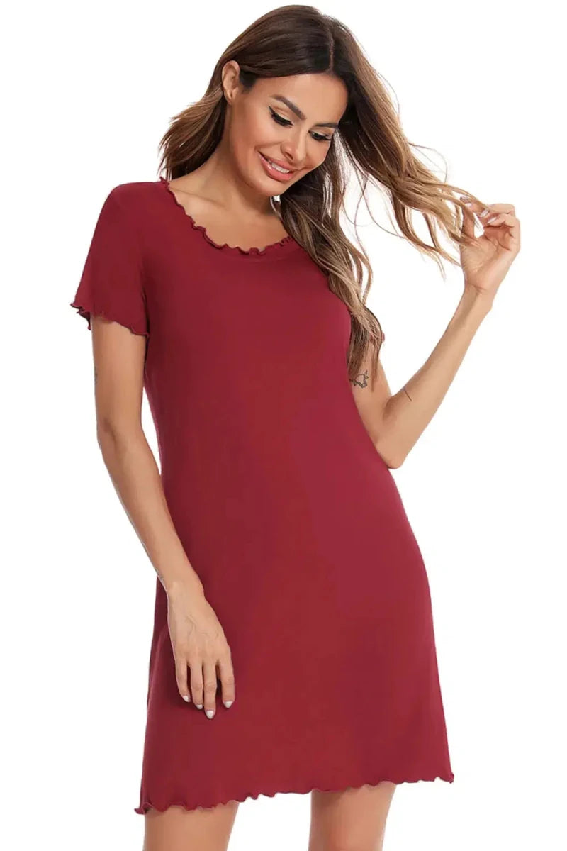 Round Neck Short Sleeve Lounge Dress - Lustreve